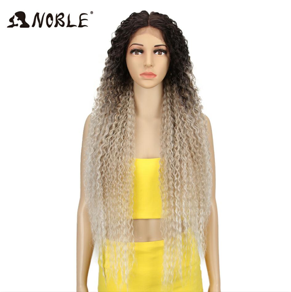 Noble Synthetic Lace Wigs For Women Long Part 38 Inch Long Curly Ombre Blonde Wig With Dark Roots Wavy Heat Resistant Lace Wig