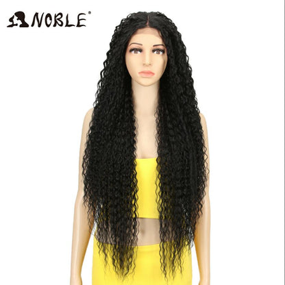 Noble Synthetic Lace Wigs For Women Long Part 38 Inch Long Curly Ombre Blonde Wig With Dark Roots Wavy Heat Resistant Lace Wig