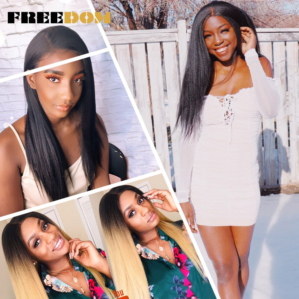 FREEDOM Synthetic Lace Front Wigs For Black Women Yaki Straight Long 26inch perruque Lace Wig Baby Hair Heat Resistant Fiber