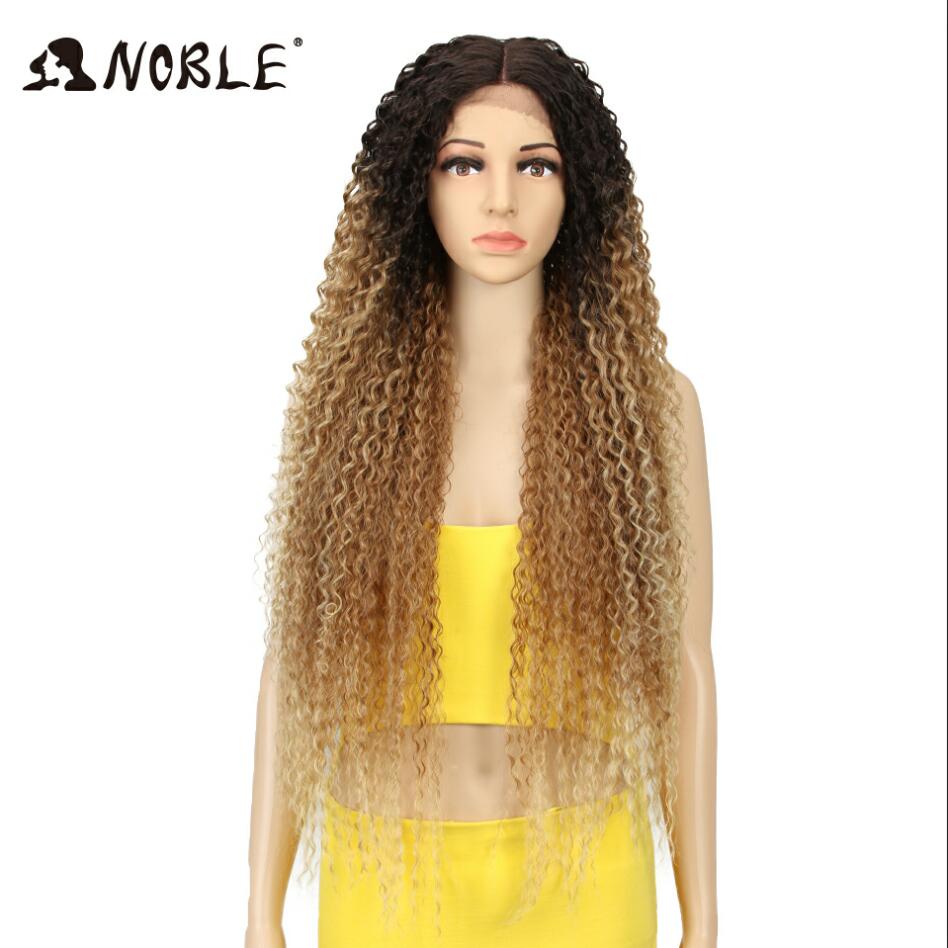 Noble Synthetic Lace Wigs For Women Long Part 38 Inch Long Curly Ombre Blonde Wig With Dark Roots Wavy Heat Resistant Lace Wig