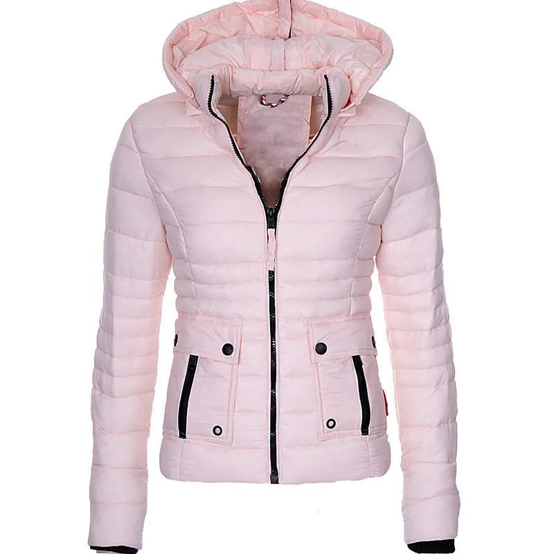 Women Winter Coat Warm Hooded Casual Short Padded Jacket Long Sleeve Down Jackets Zipper Slim fit Outerwear kash