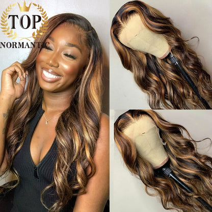 Topnormantic Highlight Color Brazilian Remy Human Hair Wigs with Baby Hair 13x4 Lace Front Blonde Color Loose Wave Wig