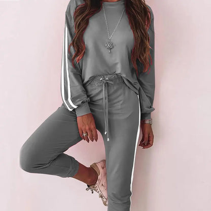 Women Two Piece Set Tracksuit Women Pant Sets stripe Print Pullover Top + Pants Sport Jogger Suit Female Lounge Wear Outfits