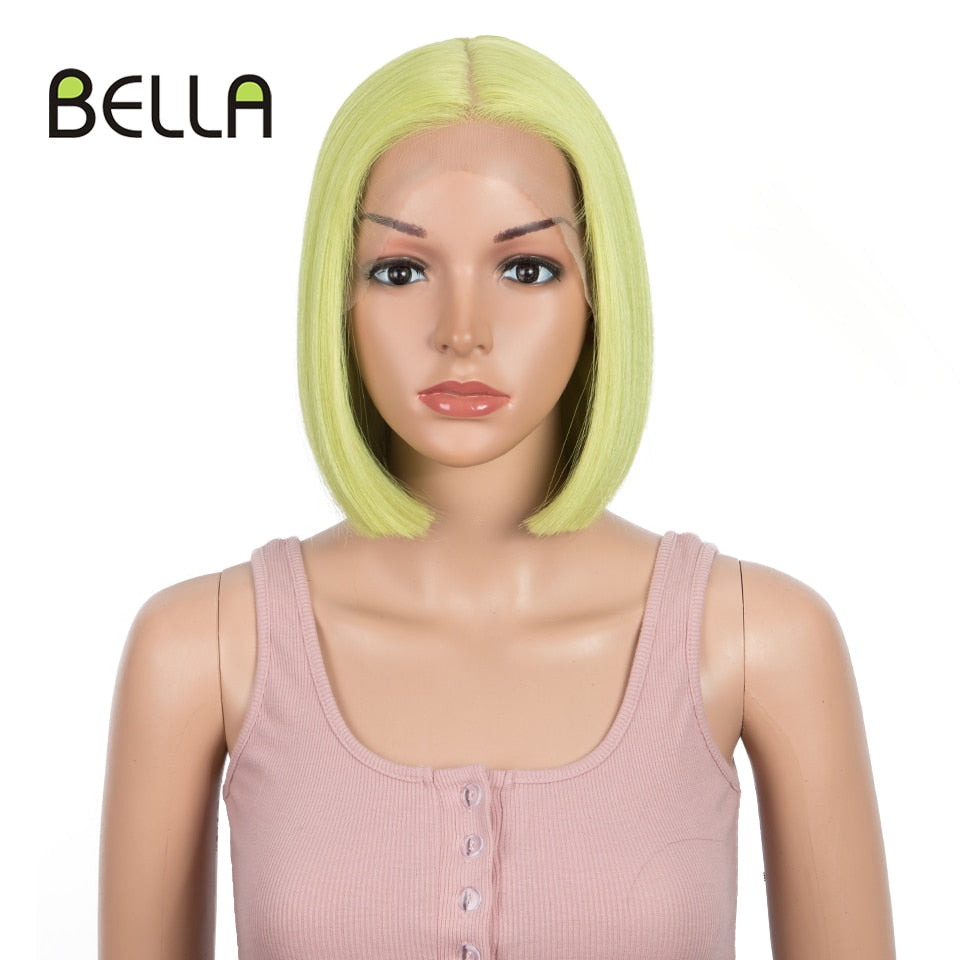 Bella Bob Wig Synthetic Lace Wig Short Blonde Bob Pink 613 Red Lemon Lace Short Hair 10-13 Inch Wigs For Women Lolita Cosplay