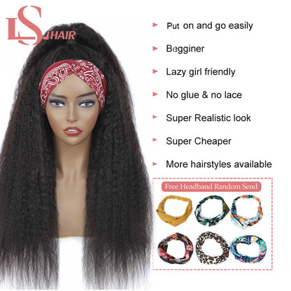 Headband Wig Kinky Straight Human Hair Headband Wigs for Black Women Glueless Remy Human Hair Wigs Peruvian Hair Wigs Headband