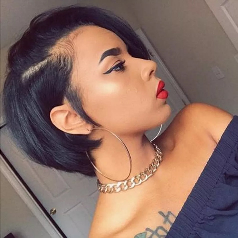 Human Hair 13X2 Wigs Short Pixie Cut Wigs Straight Bob HD Transparent Lace Frontal Wigs For Black Women 250 Density Perruque