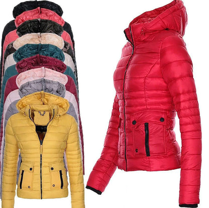 Women Winter Coat Warm Hooded Casual Short Padded Jacket Long Sleeve Down Jackets Zipper Slim fit Outerwear kash