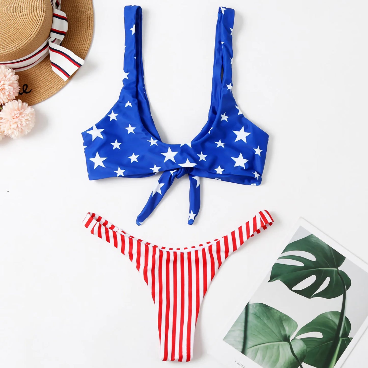 American Flag Bikini Women Swimsuit Set Cute Stars Striped Swimsuit Padded Push-Up Swimwear Swimming Suit greg