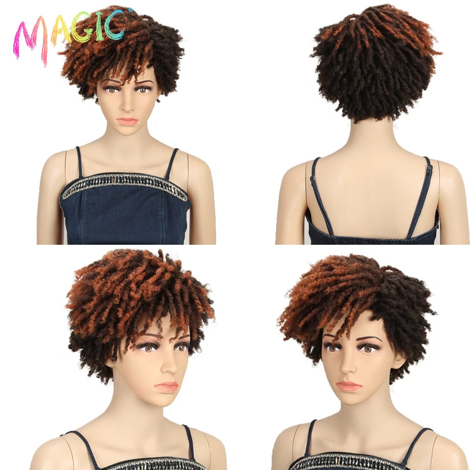 Badon marchand hair Wig Short Dreadlock Wig With Bangs Ombre Black Blonde  Crochet  Wig for Black Women