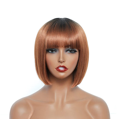 Short Bob Wig With Bangs Synthetic Wigs For Women Ombre Black Red Blonde Pink Lolita Cosplay Party Natural Hair Perruque Bob