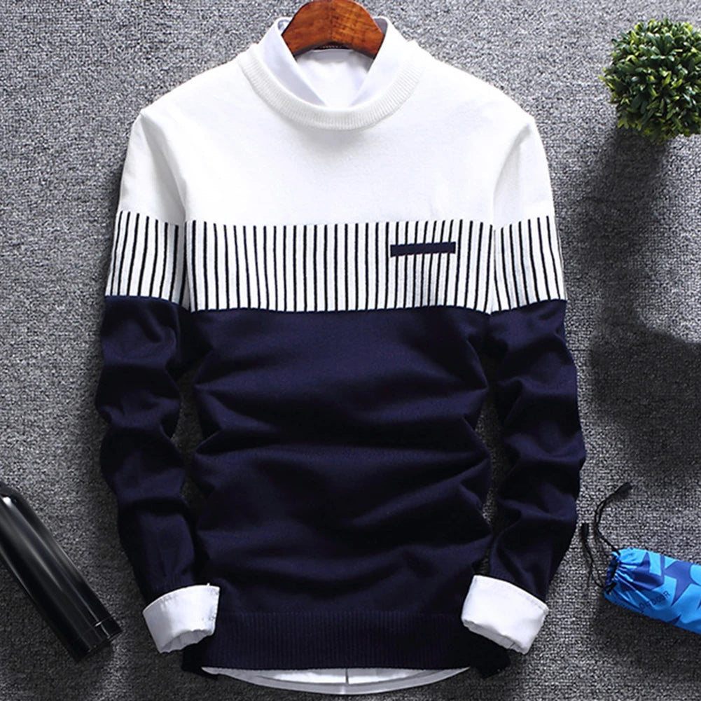 Fashion Men striped Sweater pullover Color Block Patchwork O Neck Long Sleeve Knitted Sweater Top Blouse For Warm Men's Clothing kd