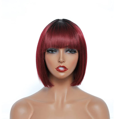 Short Bob Wig With Bangs Synthetic Wigs For Women Ombre Black Red Blonde Pink Lolita Cosplay Party Natural Hair Perruque Bob