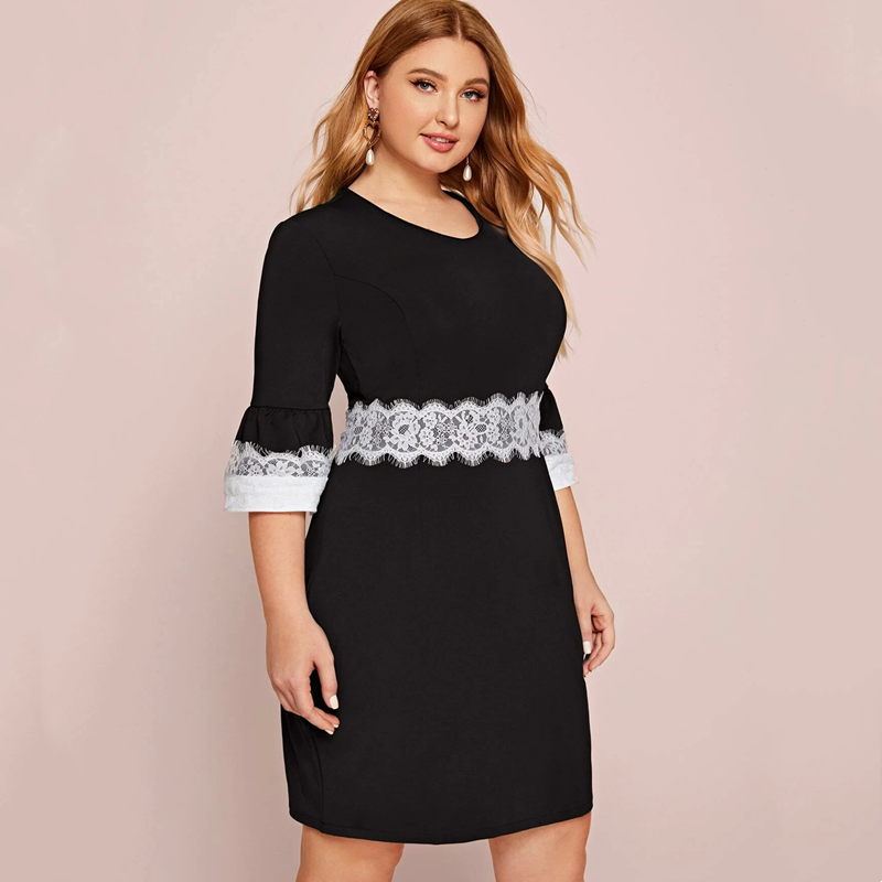 1865n Sleeves Lace Trim V-neck Lace Dress greg