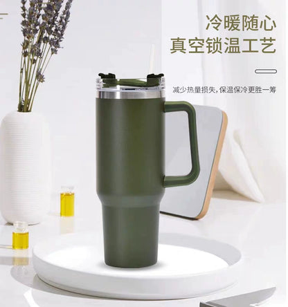 New 40Oz with Handle Men and Women 304 Stainless Steel Travel Cup Outdoor Portable Coffee Cup with Straw in-Car Thermos