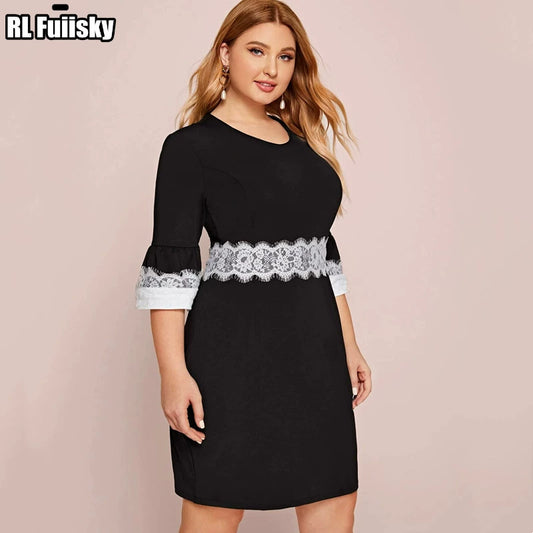 1865n Sleeves Lace Trim V-neck Lace Dress greg