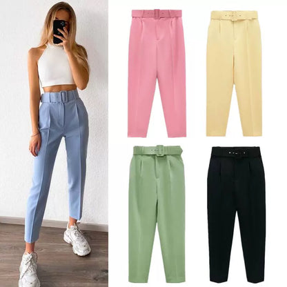 Front Pleated Fashionable All-Match Lined High-Waist Casual Pants