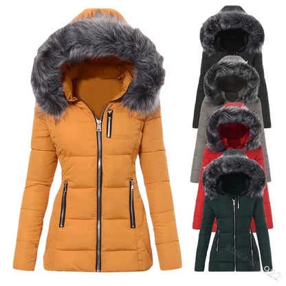 Women's Thick Cotton Coat Colorful Collar Zipper Slimming Effective Smooths Your Silhouette European American Style K2E