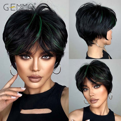 Badon marchand hair Wigs with Side Bangs Pixie Cut Short Straight Synthetic Party Cosplay Wigs for Women