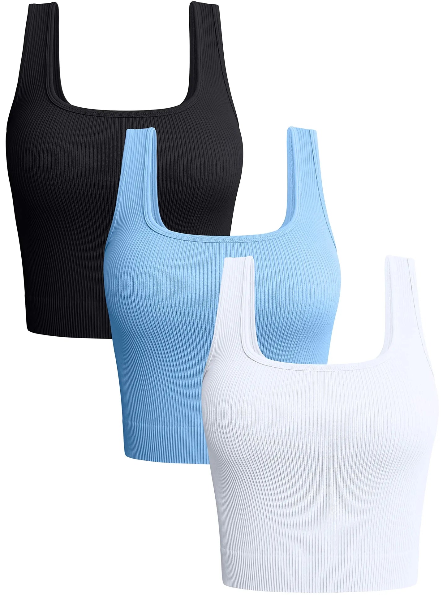 Women's 3 Piece Tank Tops Ribbed Seamless Workout Exercise Shirts Yoga Crop Tops asu