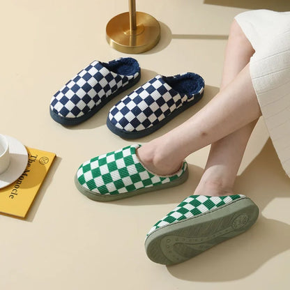 Plaid House Slipper Womens Winter Warm Home Kawaii Cartoon Plush Contton Indoor Funny Cute Fuzzy Floor Shoes Female Checkerboard 7