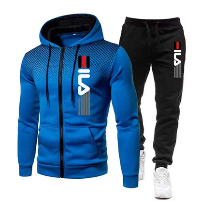 Fashion  for Men Zipper Hooded Sweatshirt and Sweatpants Two Pieces Suits Male Casual Fitness Jogging Sports Sets bon