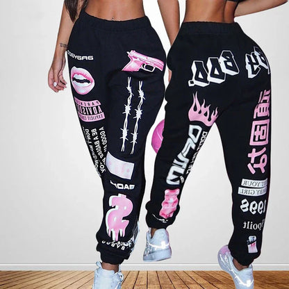 2024 New Women Fashion Elastic Waist Sports Casual Harem Pants Femme Joggers Trouser Printed Sweatpants Gs