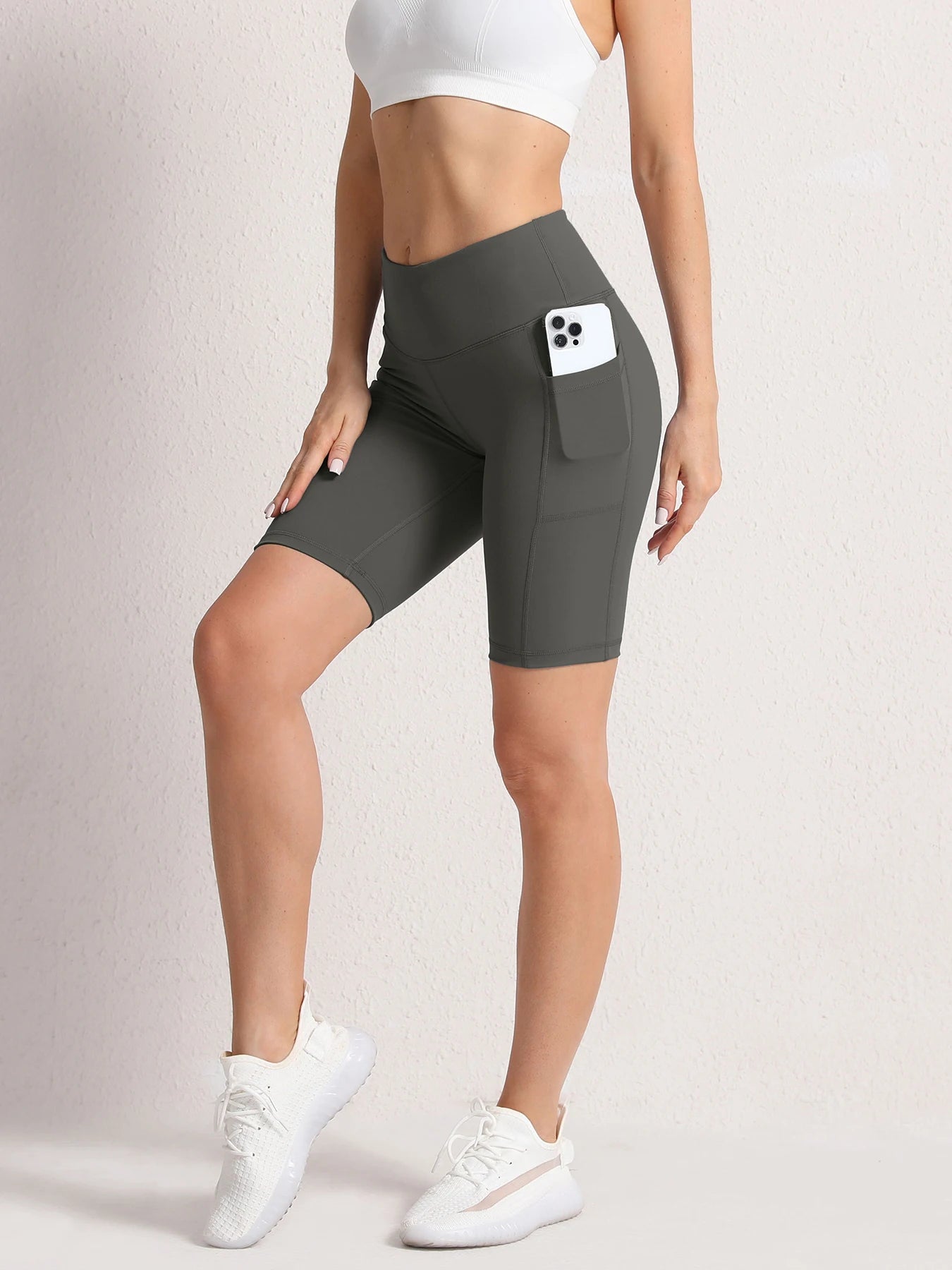 Gym Pockets Shorts Women High Waist High Stretch Skinny Sport Shorts Running Outdoors Activewear Pants kd