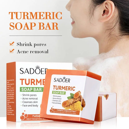 Turmeric Soap Face Cleansing Anti Acne Skin Brighten Dark Body Ginger Remove Essential Pimples Bath Lightening Spot Oil Han X1F9