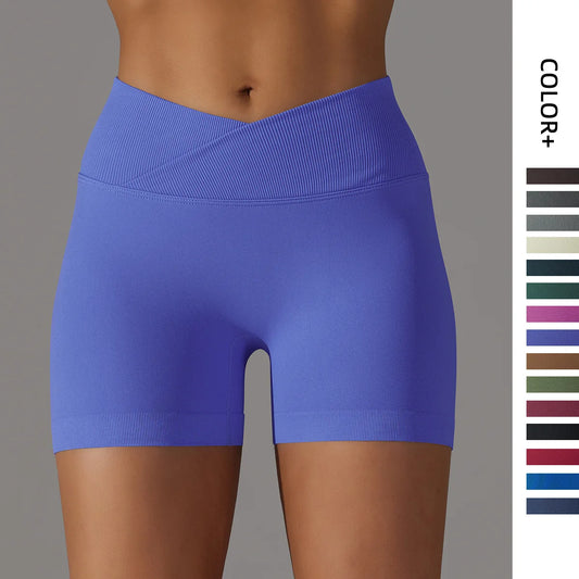 V Cross Waist Seamless Shorts Women Sports Shorts Cycling Yoga Shorts Scrunch Butt Fitness High Waist Gym Shorts Leggings Woman kd