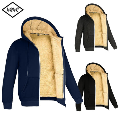 Winter Lambswool Zipper Hoodies High Quality Fleece Jackets Plus-Size Thick Warm Jacket Solid Color Outwear Hooded Coat For Men 7