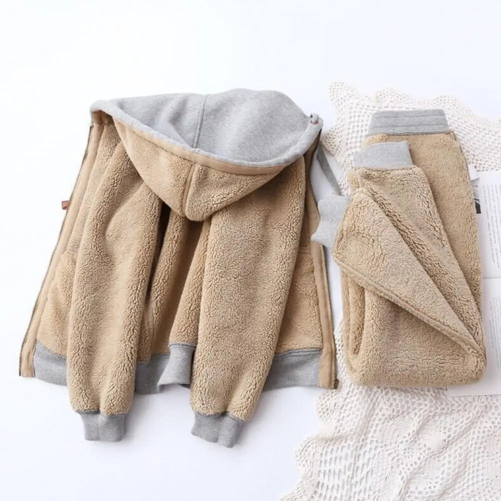 Women's Sweatshirt Pants Suit Autumn and Winter Warm Long-sleeved Fleece Thick Hoodie Coat Jogger Pants Sportswear Two-piece Set wowo