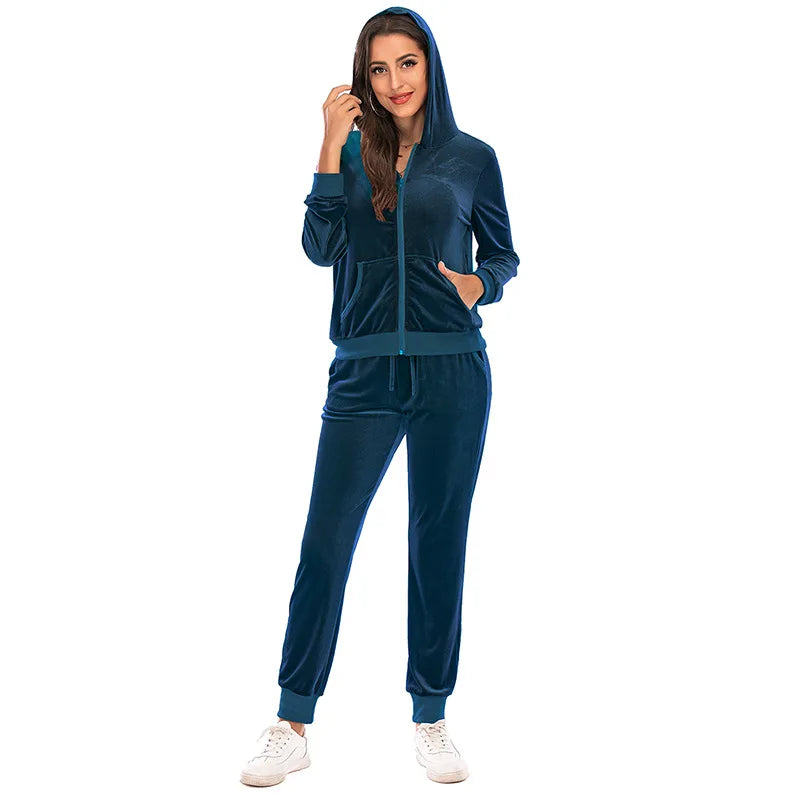 Autumn Winter Women Velour Tracksuit 2 Piece Jogging Pant Sets Hoodie Set Luxury Womens Tracksuit With Hoodie Sportswear Suit 7