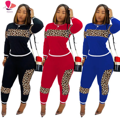 2024 Leopard Camouflage Two Pieces Set Women's Sports Suit Long Sleeve Sweatshirt And Sweatpants Casual Tracksuit  deriluja