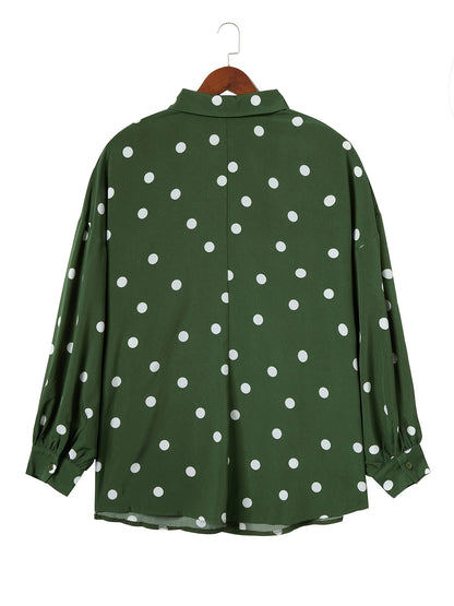 Autumn Women Shirt Green Dot Printing Female Clothing Fashion Elegant Ladies Office Chiffon Blouse Long Sleeve Women Clothes To Gs