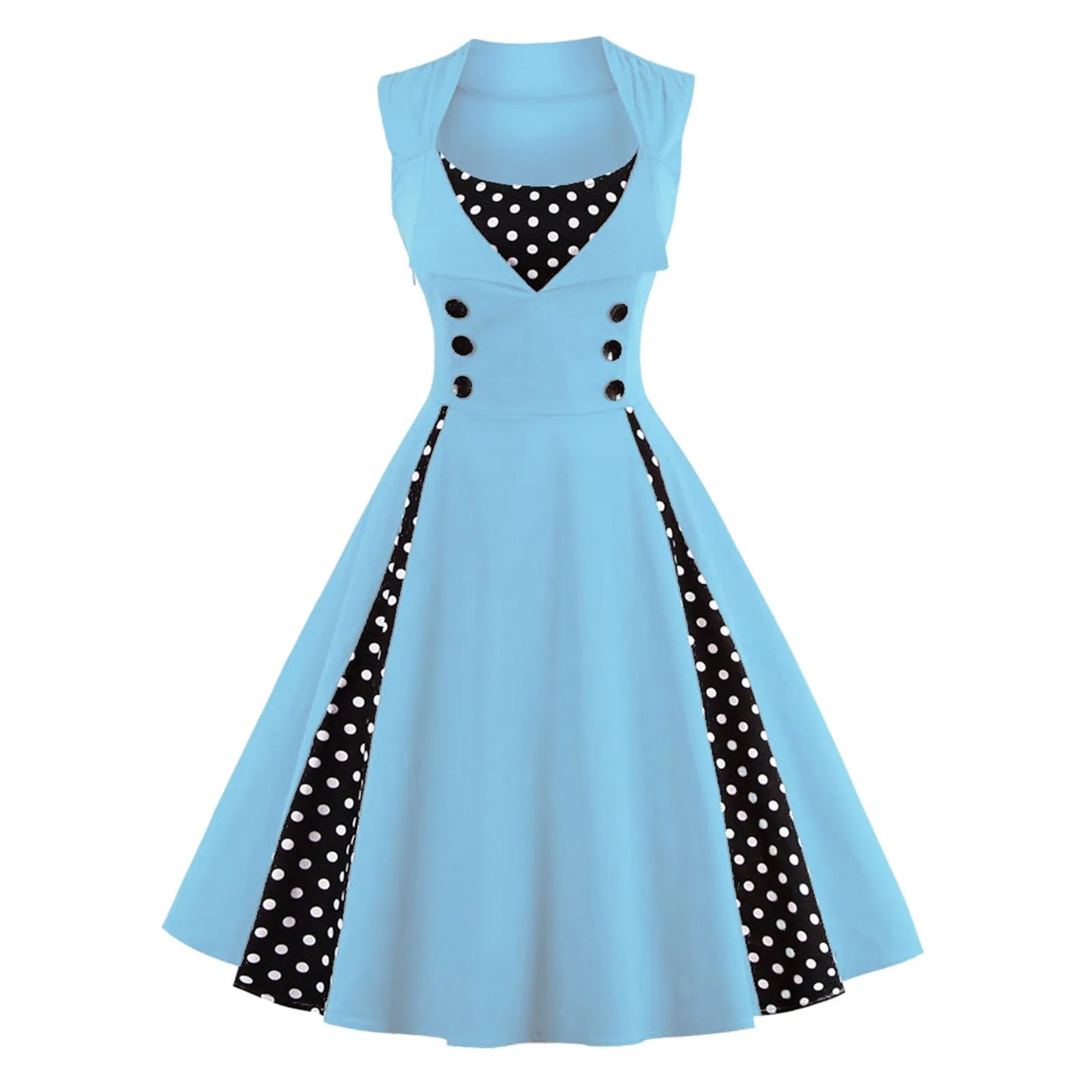 Sleeveless Red Polka Dot Print Vintage Party Dress Women's Elegant Retro 50s 60s Dress Female High Waist Patchwork Swing Dresses