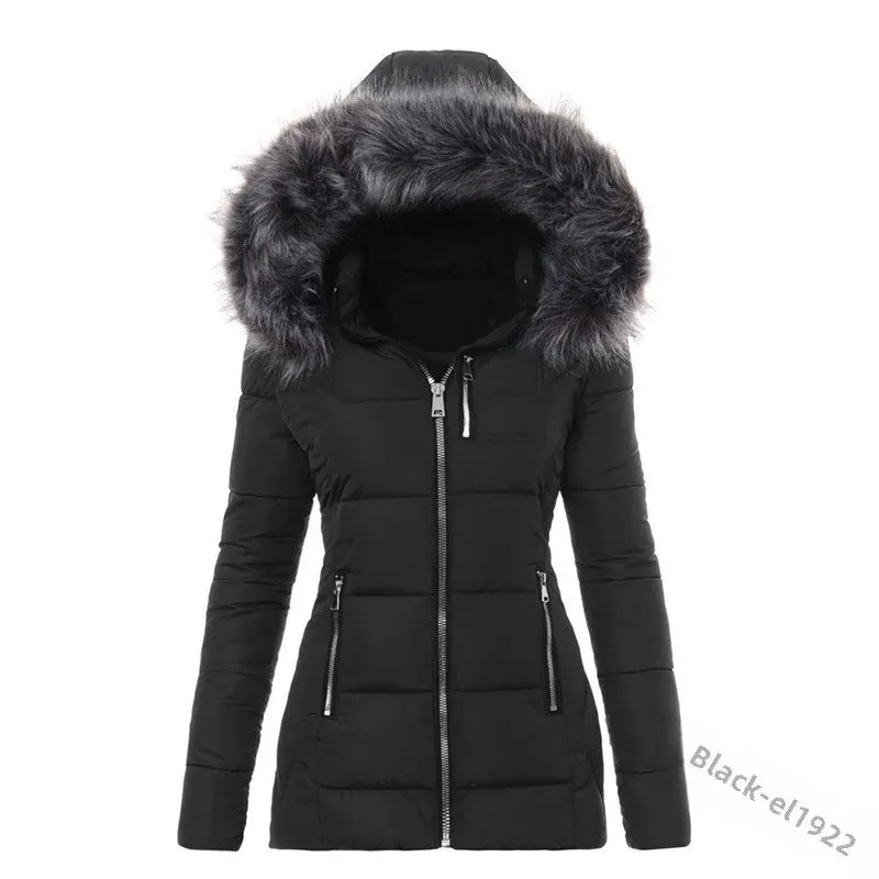 Women's Thick Cotton Coat Colorful Collar Zipper Slimming Effective Smooths Your Silhouette European American Style K2E