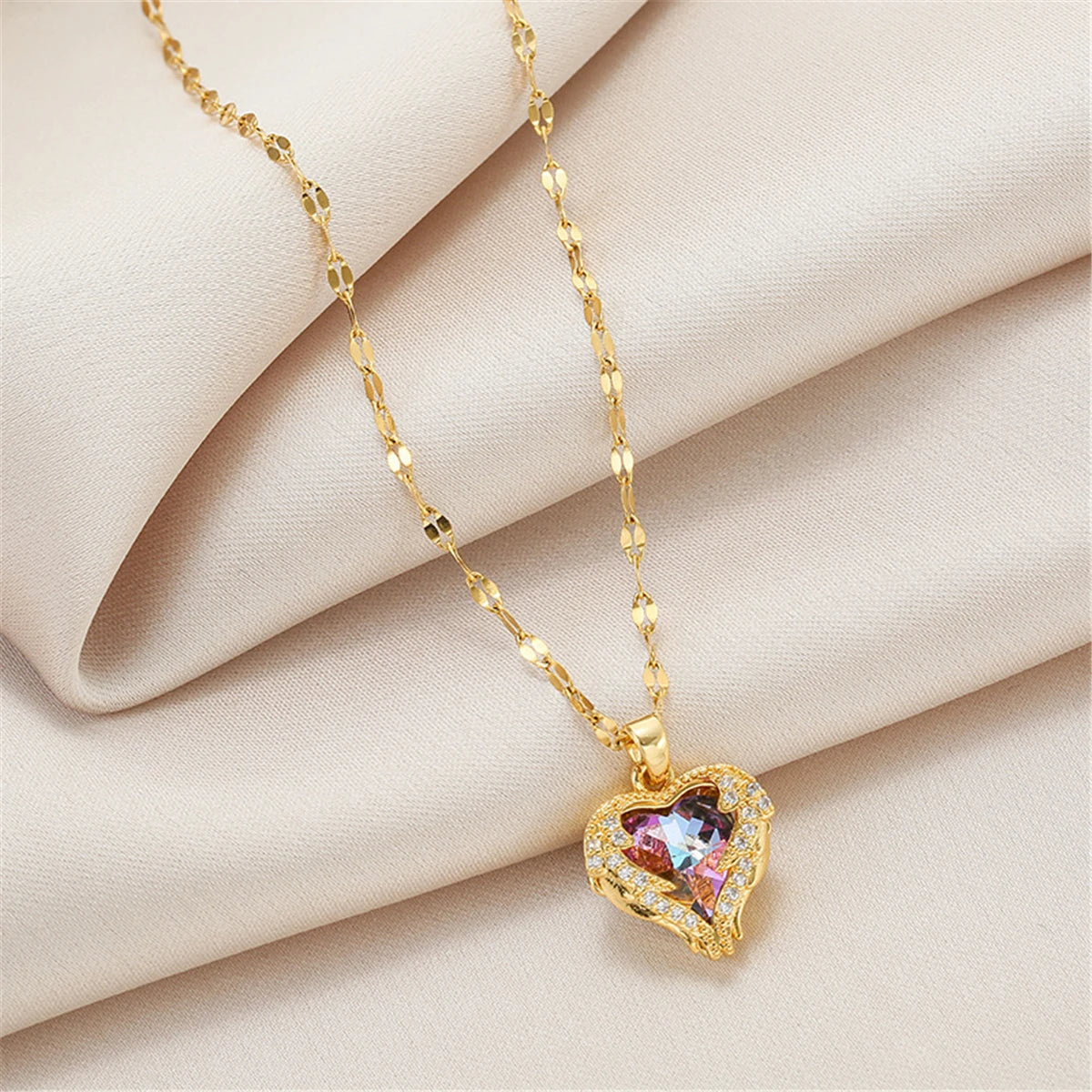 Top Luxury Colorful Crystal Ocean Heart Pendant Necklace For Women Trendy 316L Stainless Steel Jewelry Female Wedding Neck Chain Jari