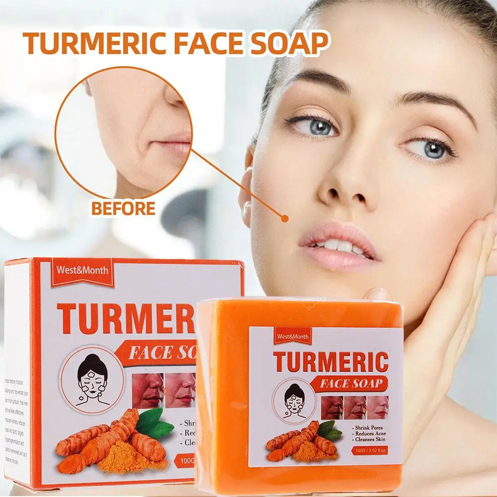 100g Turmeric Soap Face Cleansing Anti Acne Skin Brighten Dark Lightening Pimples Essential Handmade Ginger Spot Oil Remove F4L9