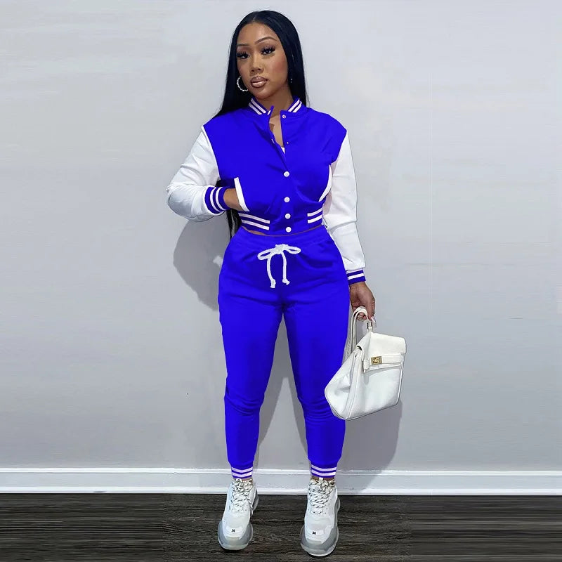 2024 New Women's Stitching Jacket Single-breasted Baseball Sports Two-piece Suit jòg