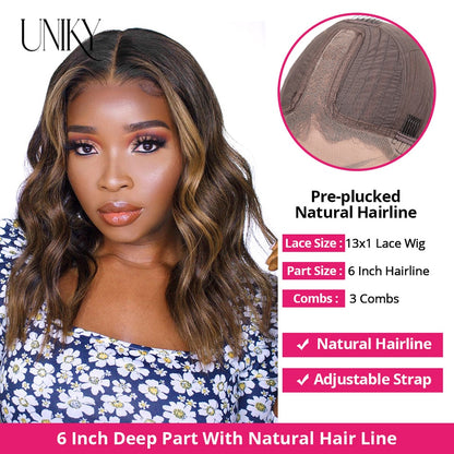 Highlight Bob Wig Perruques Bob Court Cheveux Humains Body Wave Bob Wig Human Hair Ombre Colored Wig Wet AndWavy T Part Lace Wig