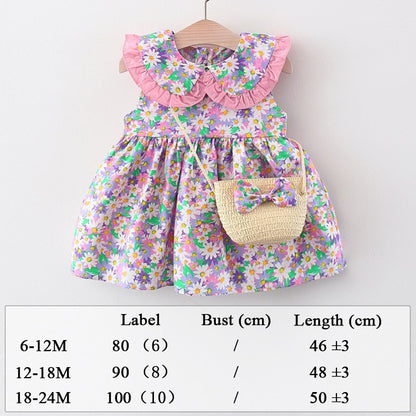 Summer Clothes Baby Girl Beach Dresses Casual Fashion Print Cute Bow Flower Princess Dress Newborn Clothing Set