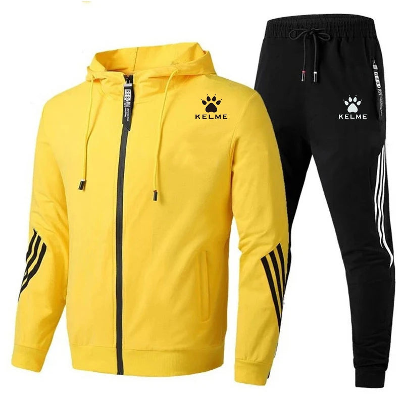 2023 Brand KELME Men's Handsome Zipper Hoodie Set + 2pcs High Quality Casual Sweatpants Fashion Sport Men cho