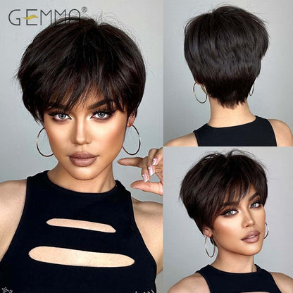 Badon marchand hair Wigs with Side Bangs Pixie Cut Short Straight Synthetic Party Cosplay Wigs for Women