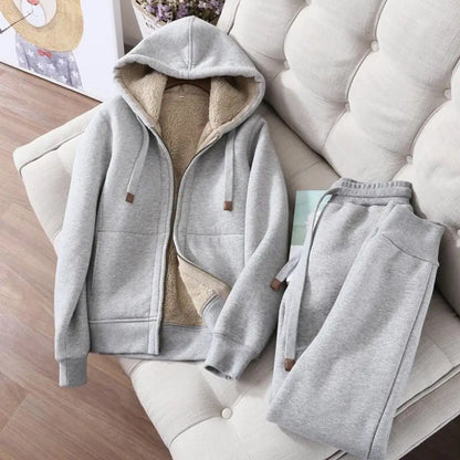 Women's Sweatshirt Pants Suit Autumn and Winter Warm Long-sleeved Fleece Thick Hoodie Coat Jogger Pants Sportswear Two-piece Set wowo