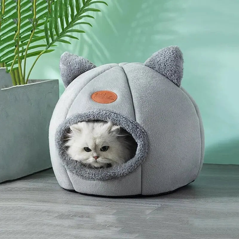 Cat Head Shape Cute And Comfortable Warm Cat House Safe Sleep Cave Non-Slip Semi-Closed Design Four Seasons Universal Cat Nest