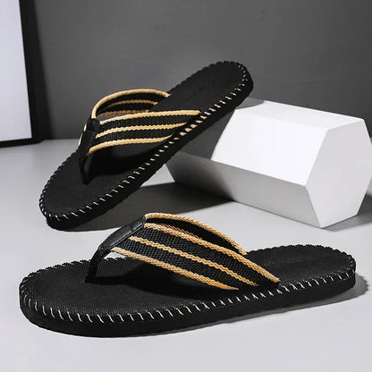 Men Slippers Outside Beach Flat Flip-flop 2023 Summer Casual Slippers Indoor Home Male Anti-slip Shoes Thong Sandals Black