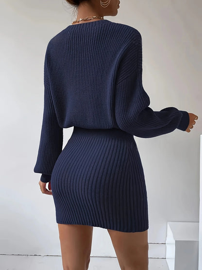 2024 casual and versatile new round neck sweater dress K2E