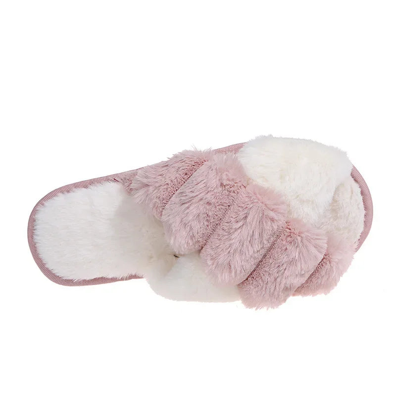 New Women Slippers Winter House Furry Slippers Fluffy Faux Fur Indoor Home Cotton Slippers Floor Shoes Ladies Flip Flops djam