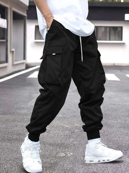 Men Flap Pocket Side Drawstring Waist Cargo Pants cho