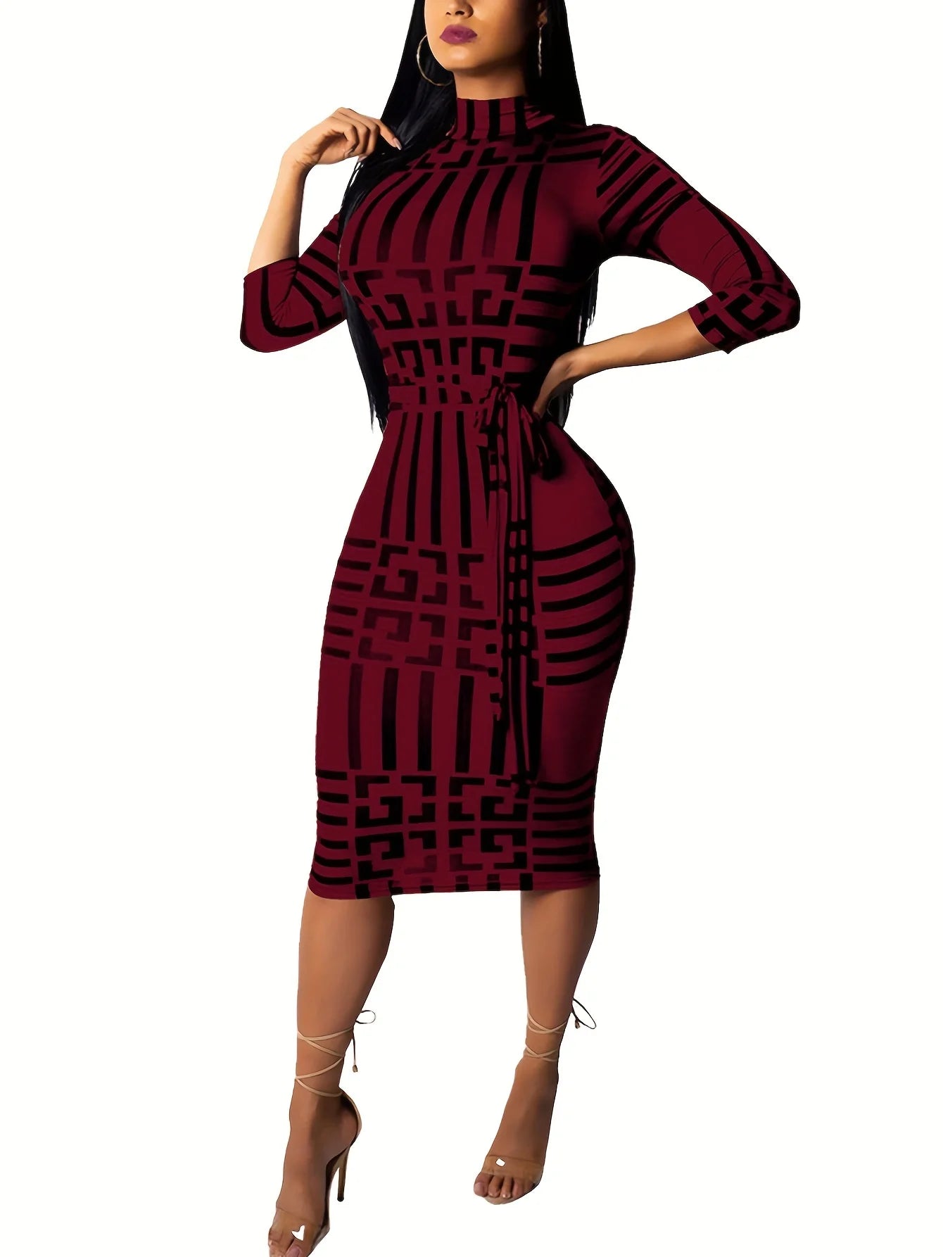 Fashion Women Spring Fall Elegant Dress Long Sleeve Sexy Mini Bandage Dresses Letter Print Midi Dress J17